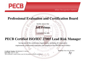 ISO 27005 Risk Manager Certificate Sample